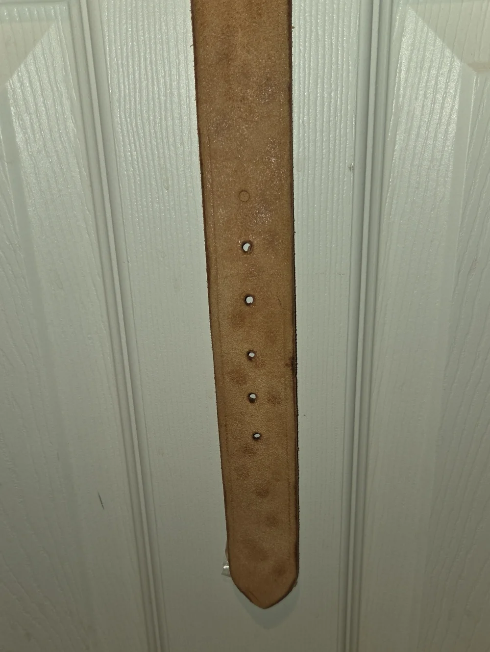 Tooled Leather Western Belt with Embossed Metal Buckle - Tan and Gray Mens Size